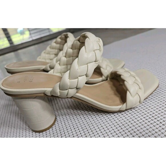 Women Cream Braided Block Heels Size 9 - Picture 5 of 10